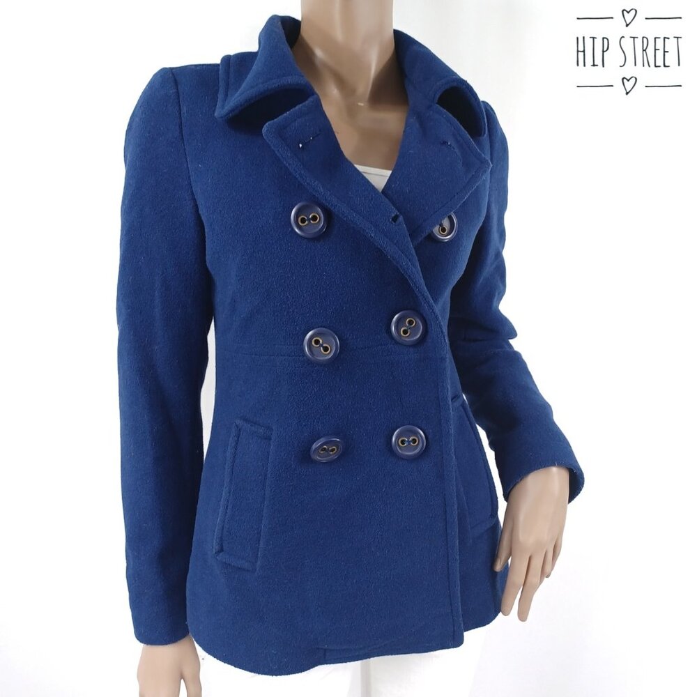 AEROPOSTALE Blue Wool Blend Pea Coat S